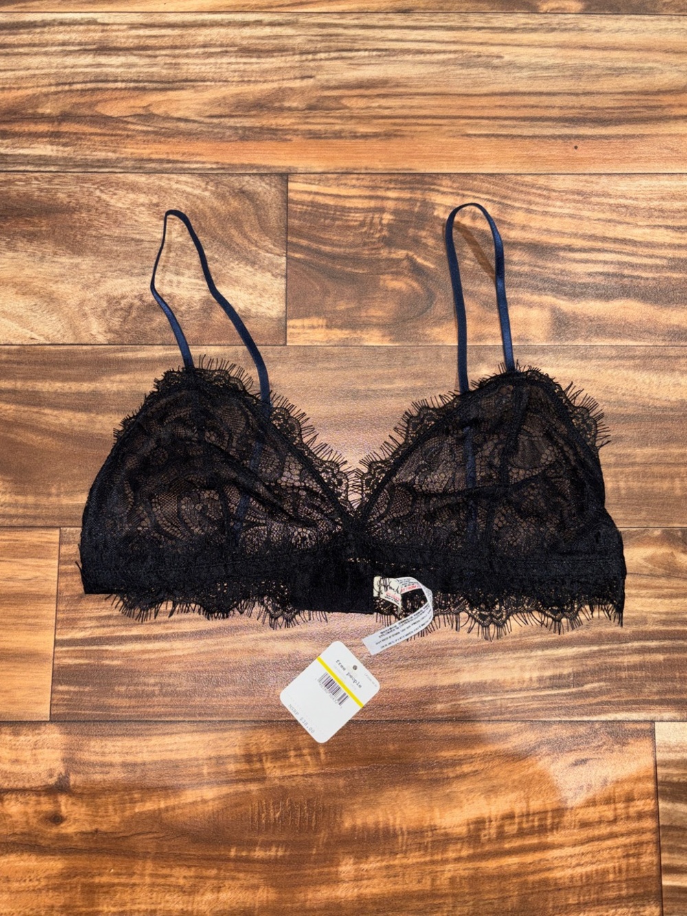 Free People Black Lace Bralette with Scalloped Trim